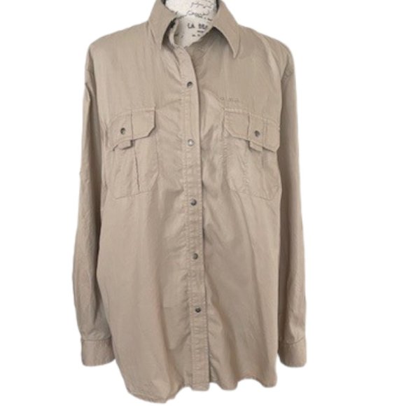 Lauren Ralph Lauren Long Roll-Tab Sleeve Snap Front Cotton Shirt - Picture 1 of 7